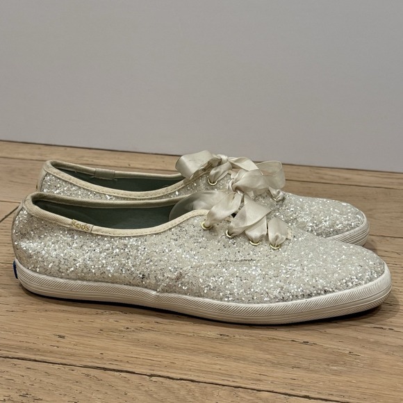 Keds Kate Spade Glitter Sequin White Sneakers Womens Size 9‎ Wedding Party Shoes - Picture 4 of 12